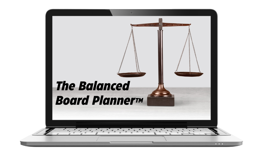 Download The Balanced Board Planner - A Scale Graphic on a laptop screen that says "The Balanced Board Planner"