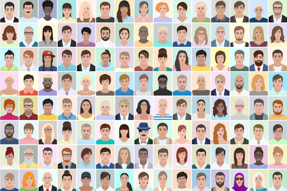 Cartoon image with a number of people of all ethnic and racial backgrounds
