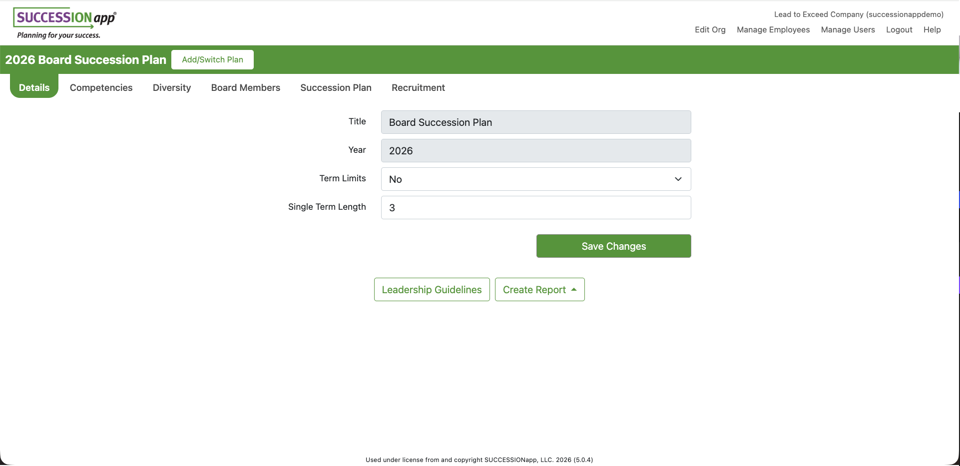 The main details page of the Intuitive Step-by-Step Board Succession Planning Software - SUCCESSIONapp®