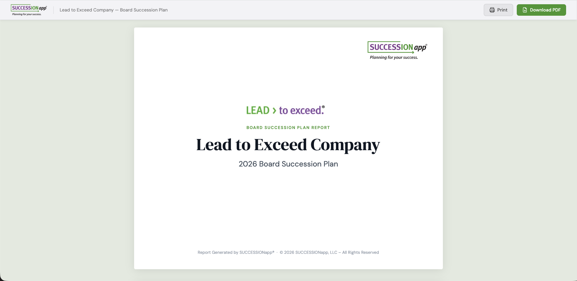 Screenshot of the board final report in SUCCESSIONapp®